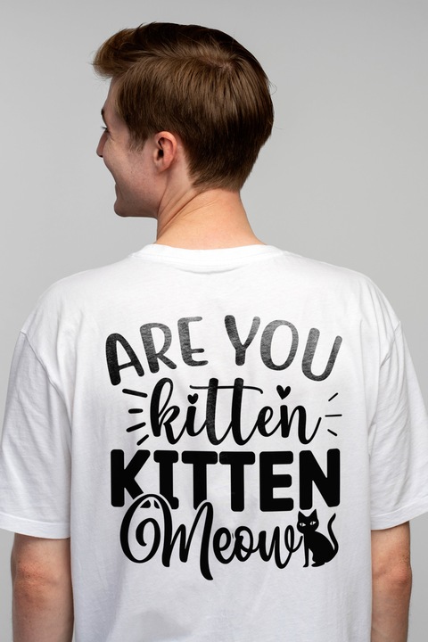 Tricou Barbati pentru iubitorii de pisicute cu mesaj in engleza - animalut inimioare cu imprimeu pe Spate, 100% Bumbac, Alb, S