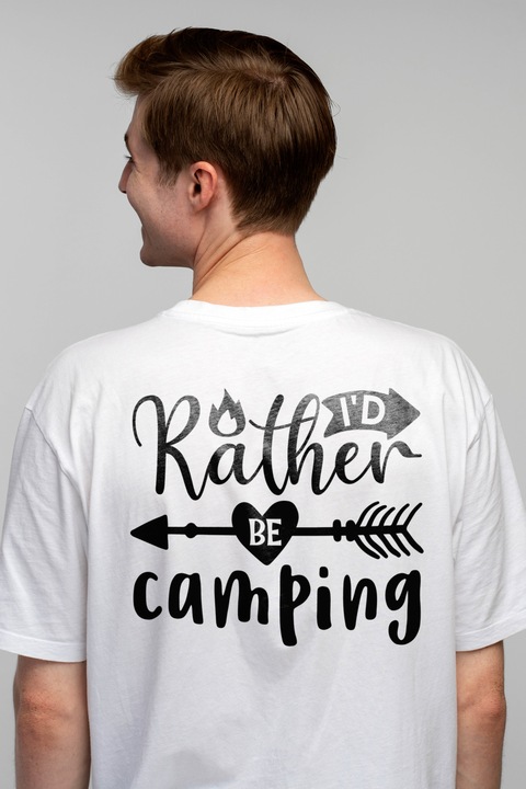 Мъжка тениска с надпис "I'd rather be camping" - I'd rather go camping с щампа на гърба, 100% памук, бяла, L