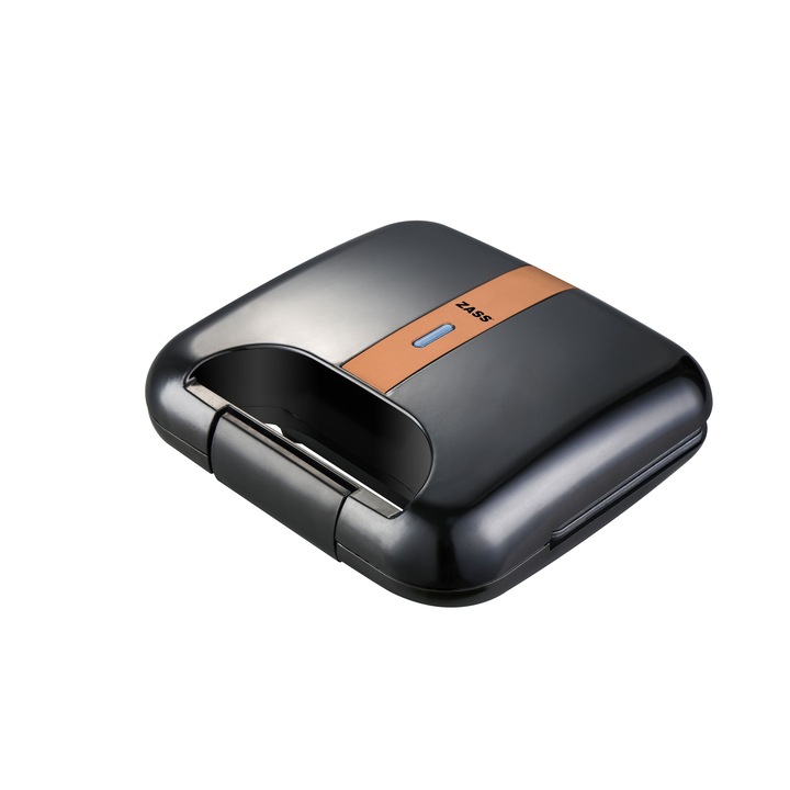 Szendvicssütő Zass ZSM 20 Rose Gold, teljesítmény 750W, nem eltávolítható grilllapok 22x12 cm méretekkel, LED jelzőfény, fekete szín