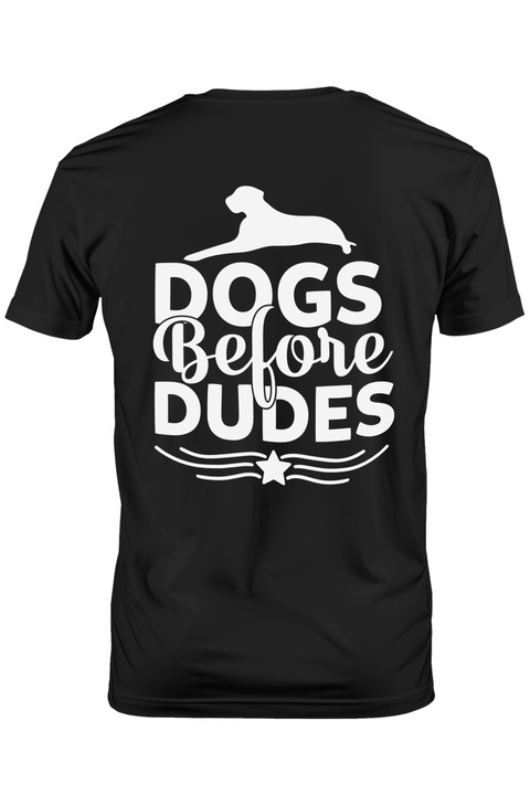 Tricou Barbati pentru cei care le ofera prioritate cainilor cu imprimeu pe Spate, 100% Bumbac, Negru, XS