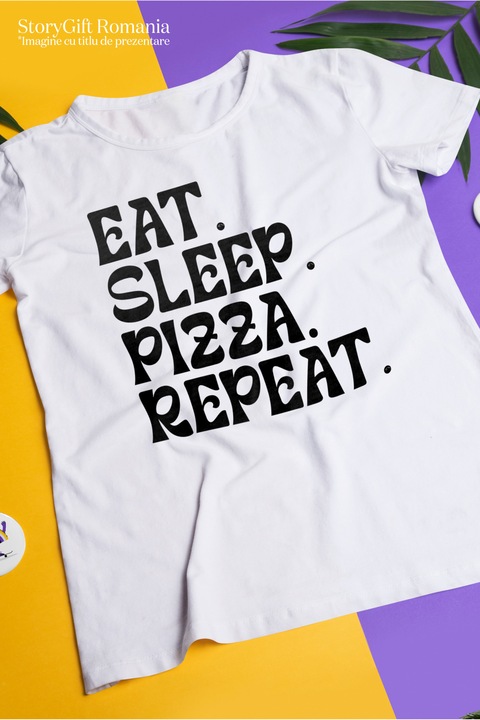 Мъжка тениска с надпис "Яж. Спи. Пица. Повтори." - яж сън яж пица повтори с печат върху лицето, 100% памук, бяло, L