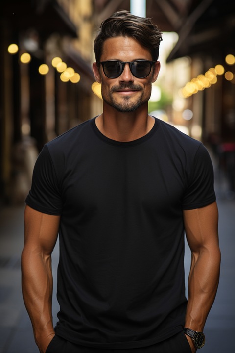 Мъжка тениска, 100% памук, черен, XL