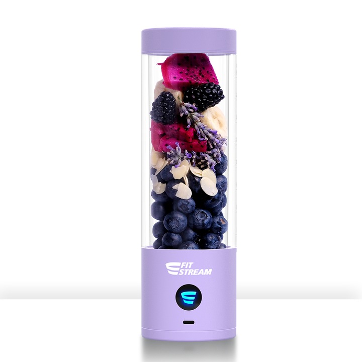 Mixer Portabil To Go - Fitstream Pro - usor si puternic pentru shake-uri, cu capacitate de 475ml, functie de auto-curatare, rezistent la apa, incarcare USB-C, Violet