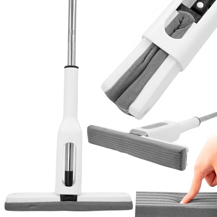 Mop Rotativ VarioShop®, Maner Reglabil, Curatenie Eficienta, Design Ergonomic, Potrivit pentru toate Tipurile de Pardoseli, 126 x 32 cm, Alb