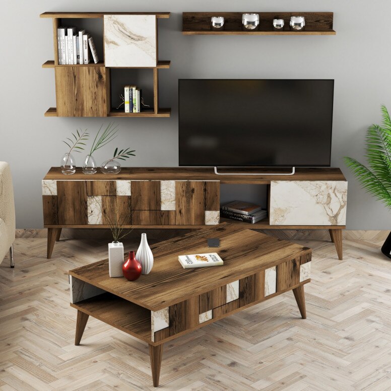Set de mobilier pentru living, SML-80586, Alb, 48.6 - eMAG.ro