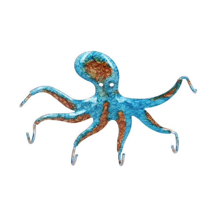 Cuier de perete, QttvbTna, in forma de caracatita, fier, albastru/maro