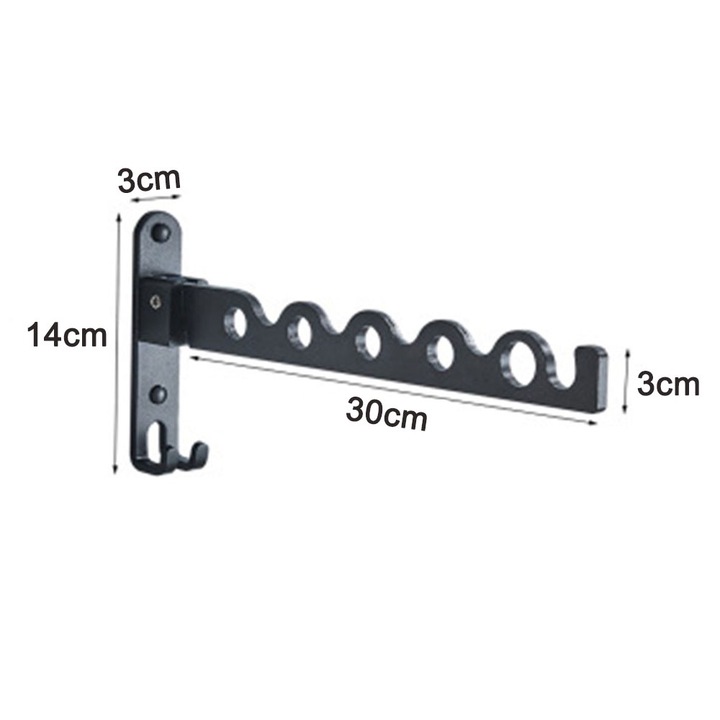 Suport pentru umerase, AMRINUGL, Aluminiu, Negru, 30x14x3cm, montare pe perete, pliabil