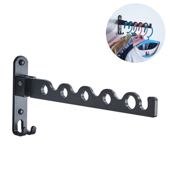 Suport umerase retractabil de perete, aluminiu spatial, negru, 30x14x3cm