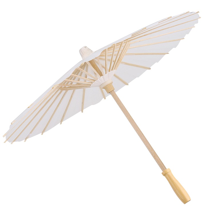 Umbrela decorativa, QttvbTna, Hartie / Bambus, 60 x 42 cm, Alb / Bej