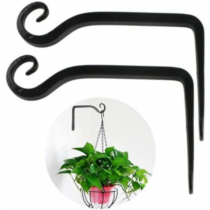 Set 2 suporturi pentru plante suspendate, QttvbTna, negru