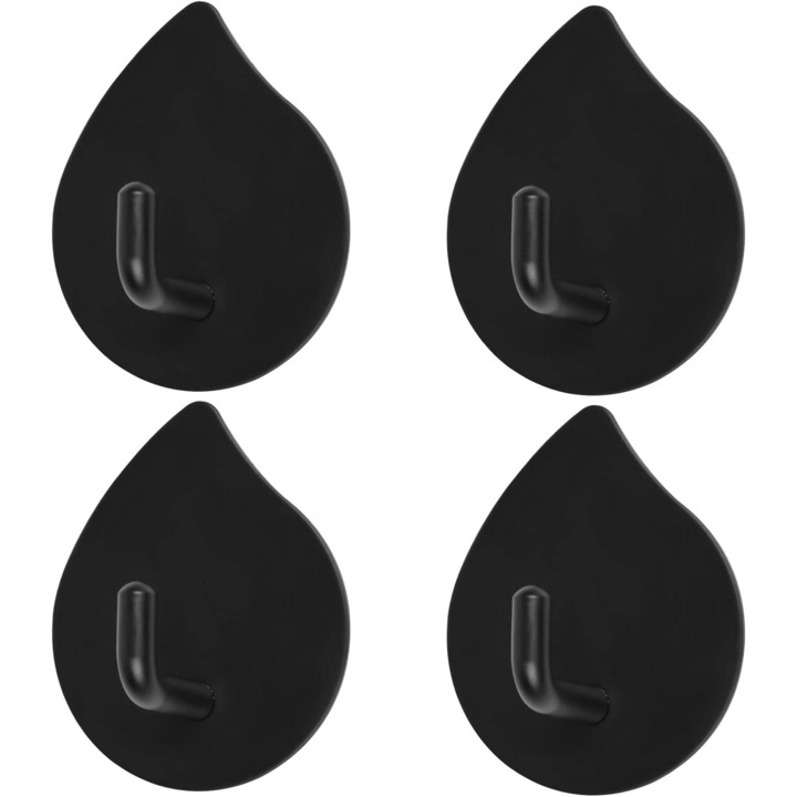 Carlige autoadezive, QttvbTna, inox, negru, 6x5x2.5cm, set 4 bucati