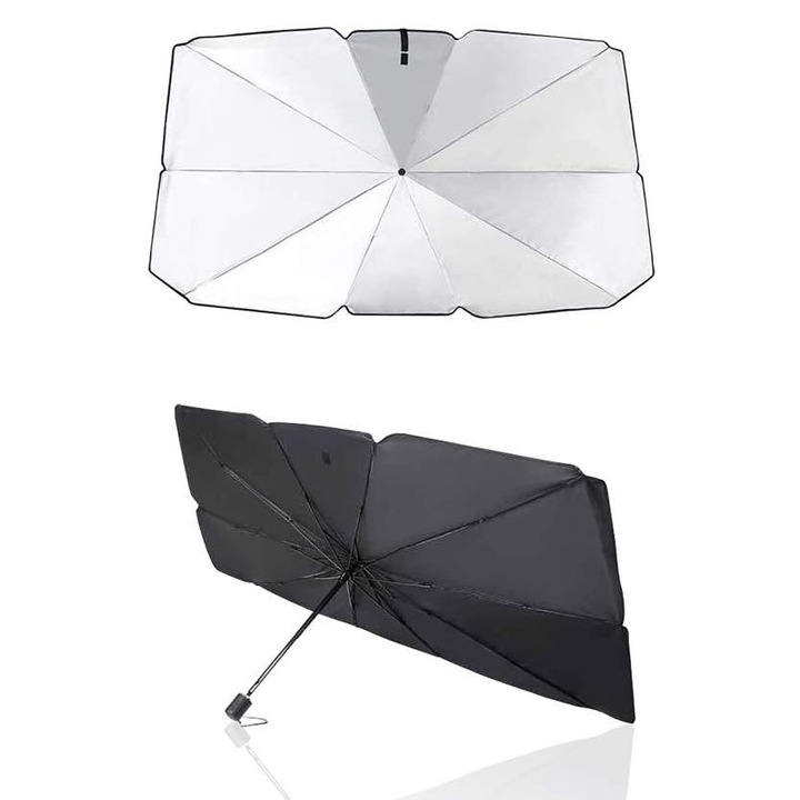 Parasolar auto QttvbTna, pliabil tip umbrela, protectie UV, 135x69cm