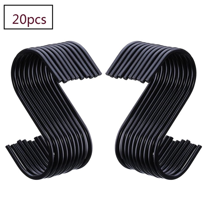 Carlige S, QttvbTna, set 20 buc, negru, 8cm