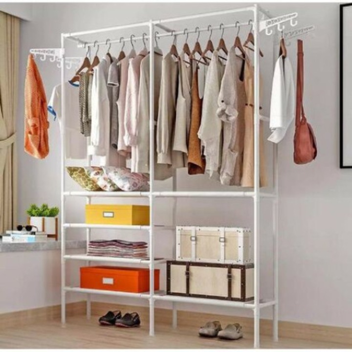 Uscator de rufe QttvbTna, A-Model A, cu 6 rafturi, 2 bare de suspendare, alb, 86cm