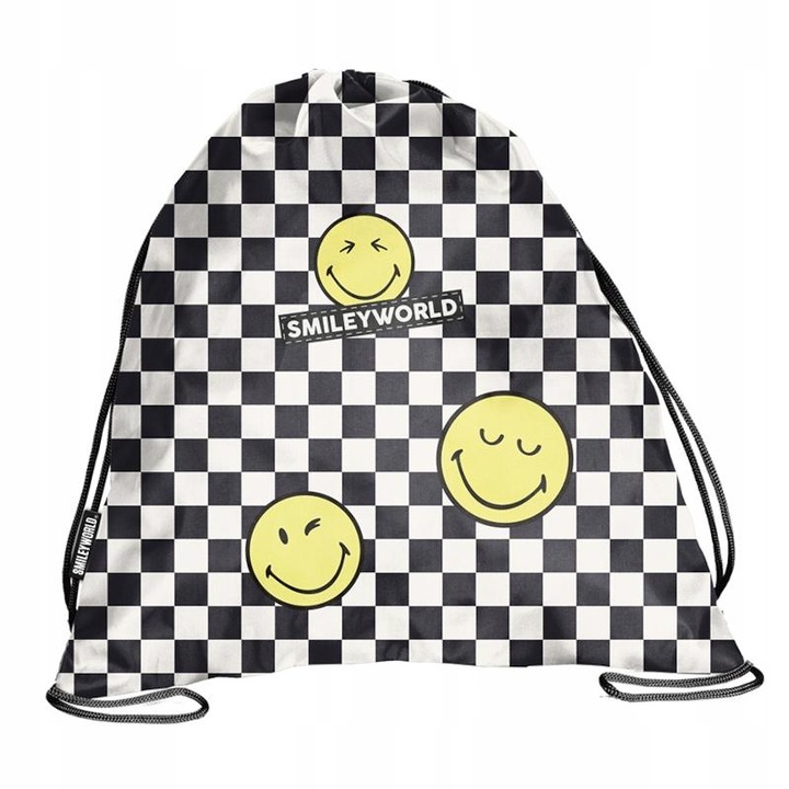 Rucsac, Paso, Be Uniq Smiley World, Pentru Pantofi, Gimnastica, Baieti/Fete, 35 x 45 cm, Alb/Negru/Galben