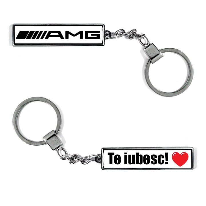 Breloc metalic Auto model Logo Amg cu mesaj: Te iubesc, Betaprint, Argintiu