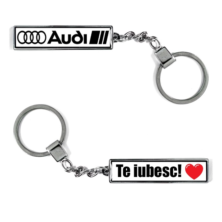 Breloc metalic Auto model Logo Audi cu mesaj: Te iubesc, Betaprint, Argintiu
