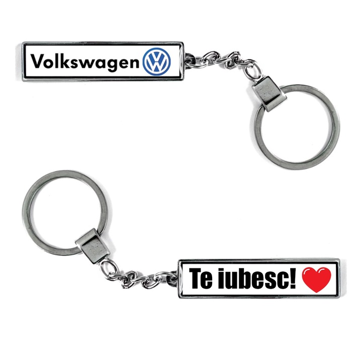 Breloc metalic Auto model volkswagen Logo cu mesaj: Te iubesc, Betaprint, Argintiu