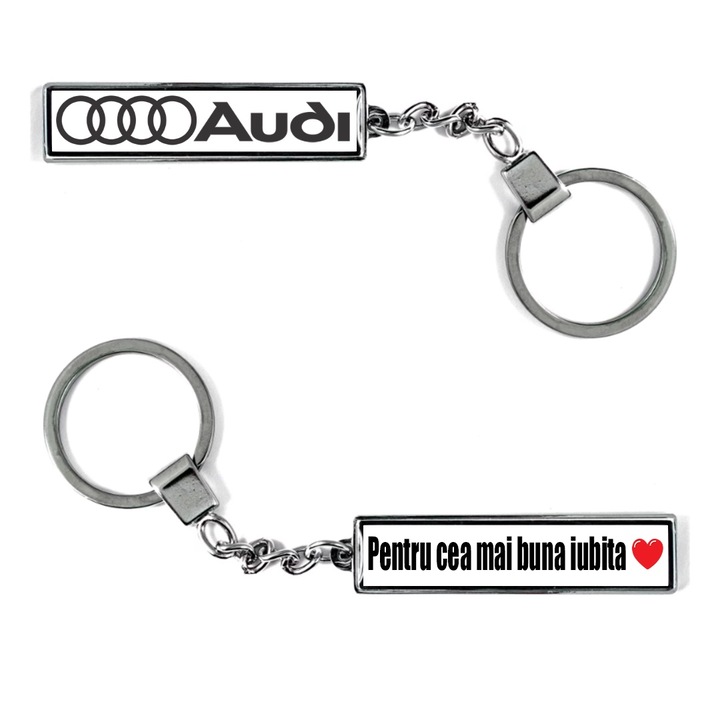 Breloc metalic Auto model Logo Audi cu mesaj: Pentru cea mai buna iubita, Betaprint, Argintiu