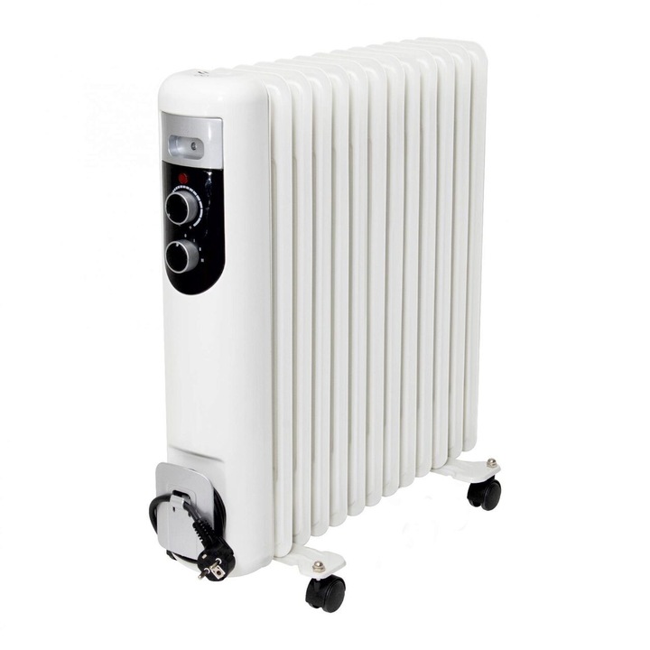 Calorifer cu ulei 13 elementi, 3 trepte de incalzire 1000 / 1500 / 2500 W, Alb, Termostat, Protectie supraincalzire