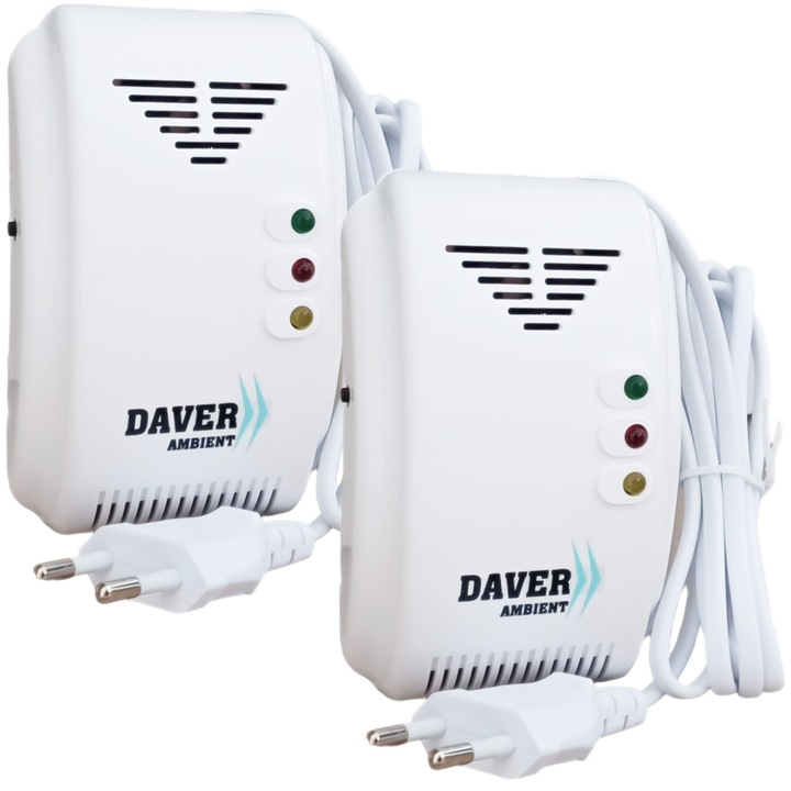 Set cu doi senzori detectori de gaz, cu alimentare la 220V/50Hz si comanda electrovalva 220V/50Hz sau 12V curent continuu, Daver
