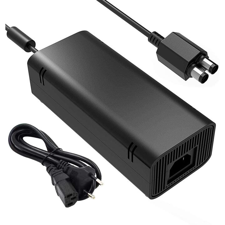 Xbox 360 vékony hálózati adapter, JESWO, hűtőventilátor, túlterhelés elleni védelem, LED, fekete, 390 g