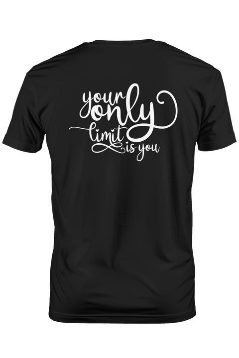 Tricou Barbati cu mesaj din care reiese ca singura ta limita esti chiar tu cu imprimeu pe Spate, 100% Bumbac, Negru, XS