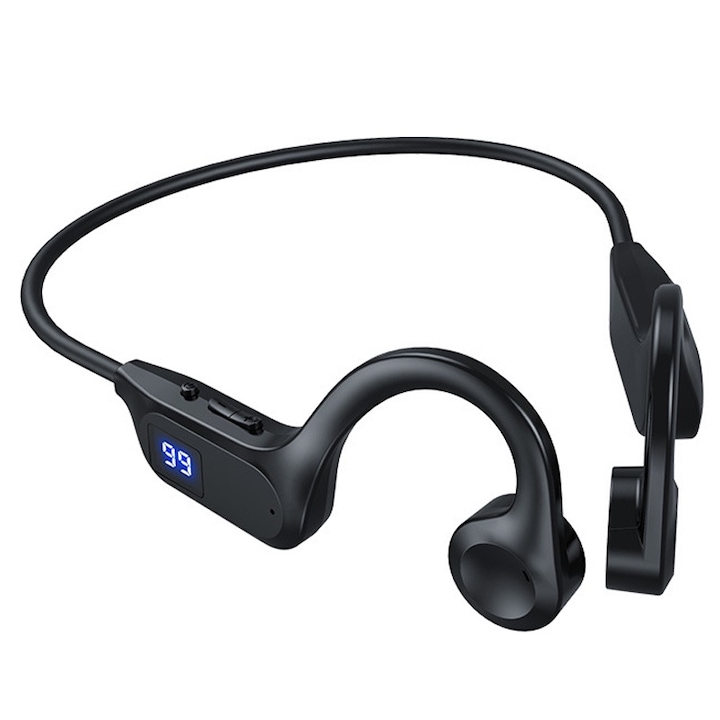 Casti sport wireless cu conductie osoasa prin vibratii, 27g, 8h, Bluetooth 5.2, microfon incorporat, Sundiguer, Negru