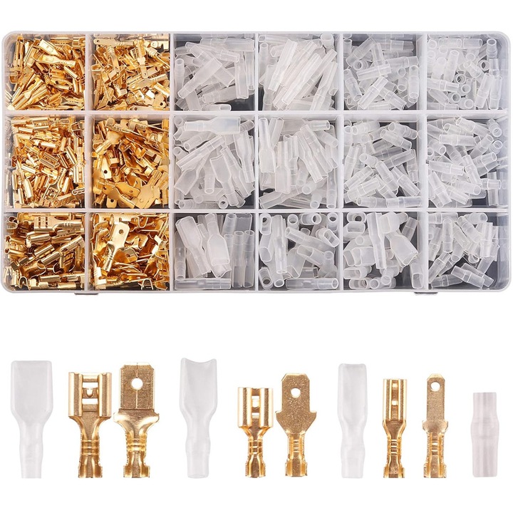 Conector terminal, Cupru, 600 bucati, auriu/transparent