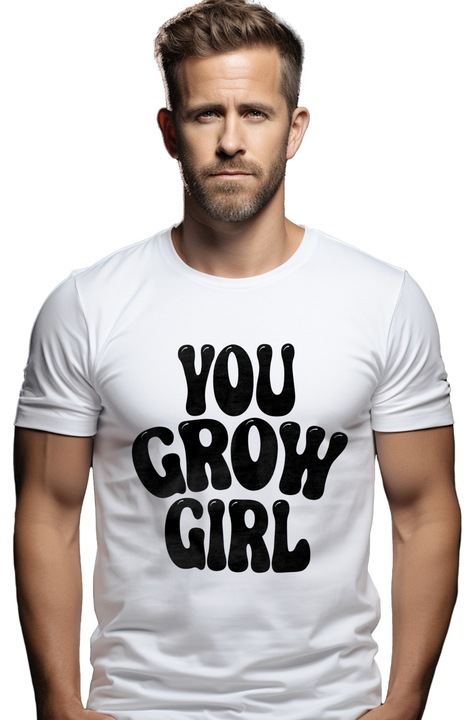 Tricou Barbati pentru o fata care a crescut - dezvoltare maturizare cu imprimeu pe Fata, 100% Bumbac, Alb, L