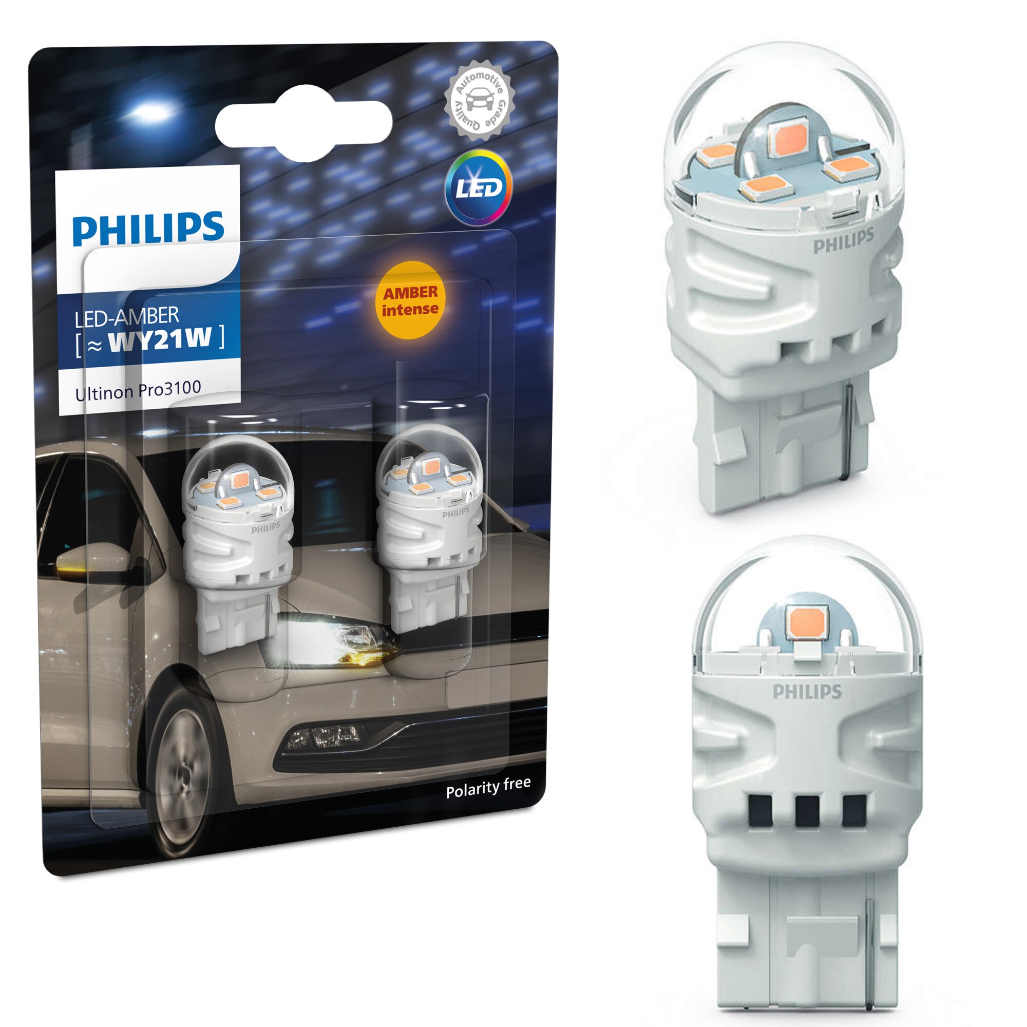 Set 2 becuri auto LED Philips Ultinon Pro3100, WY21W - eMAG.ro