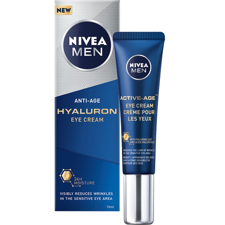 Crema de ochi barbati Nivea Hyaluron Anti-Age, efect anti-rid, 15ml
