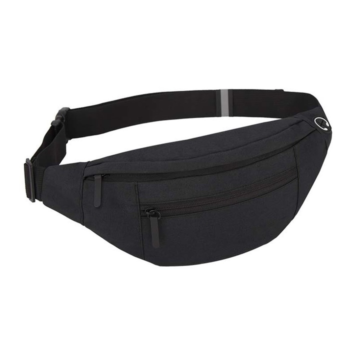 Спортна чанта, Vaxiuja, текстил, 4 джоба, светлоотразителна, черна, 36x15x9 см