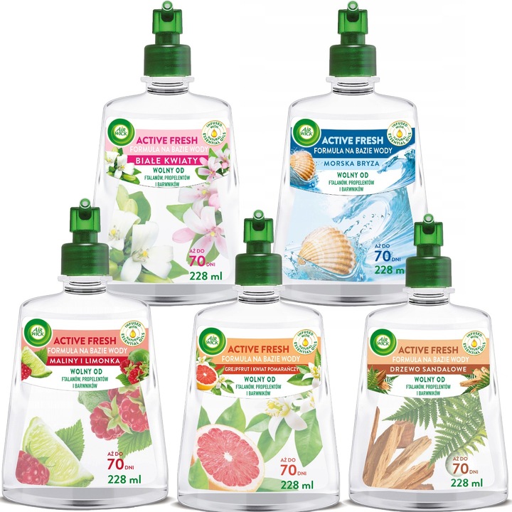 Set 5 rezerve odorizant automat Air Wick 24/7 Active Fresh, 5 arome x 228ml