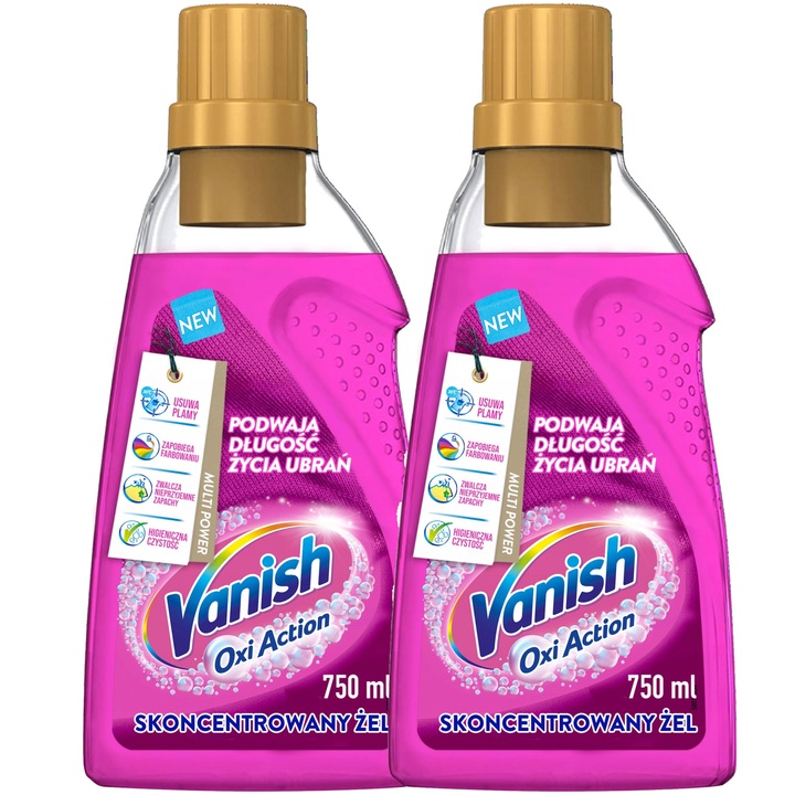 Препарат за почистване на петна, Vanish Oxi Action, гел, 750 мл, комплект от 2 бр.