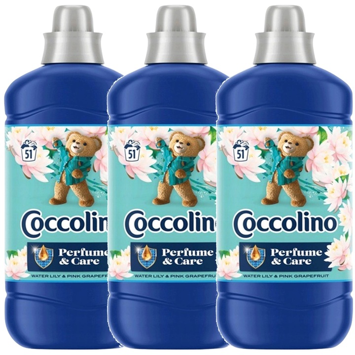 Set 3 sticle balsam de rufe, Coccolino, Water Lily & Pink Grapefruit, 1275ml, albastru