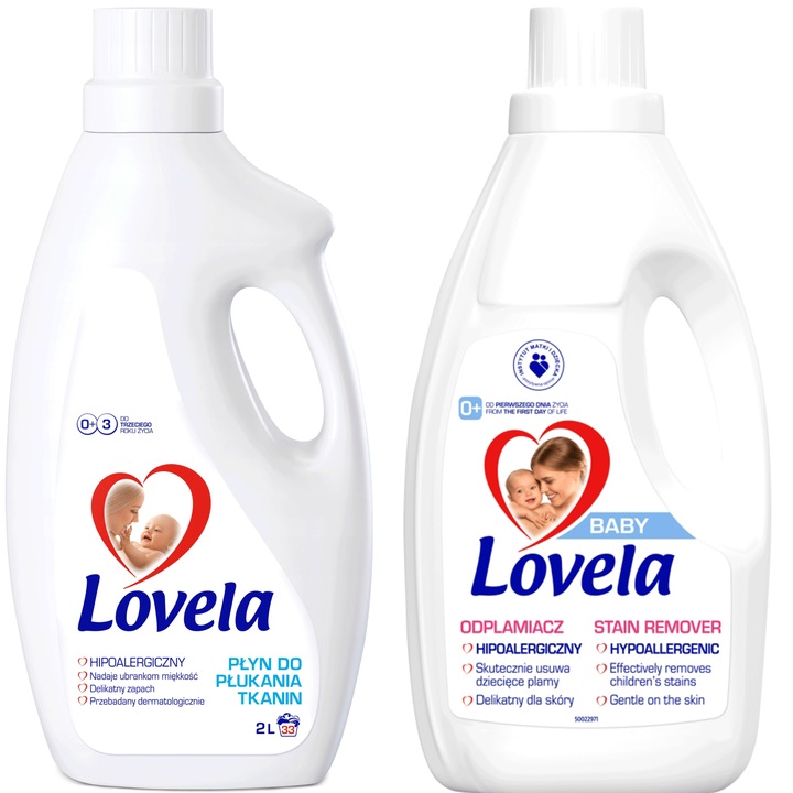 Hipoallergén mosodai kondicionáló/tisztító készlet, Lovela, babáknak és gyerekeknek, 2L/1L