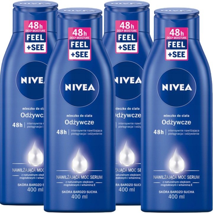 Комплект от 4 лосиона за тяло Nivea, интензивно хидратиращи, с бадемово масло, 400 мл