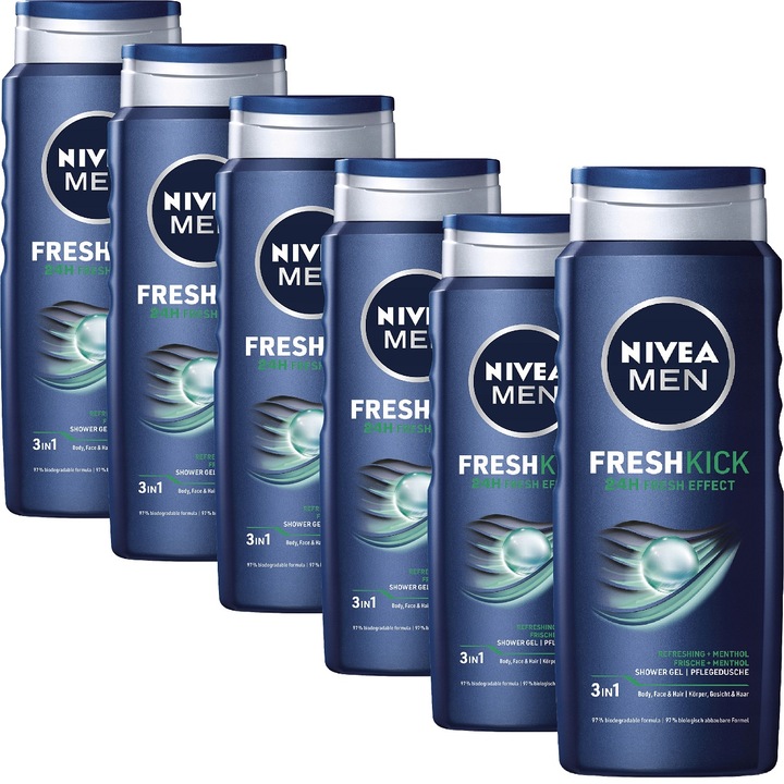 Nivea Fresh Kick tusfürdő, 6x500ml, mentolos, minden bőrtípusra