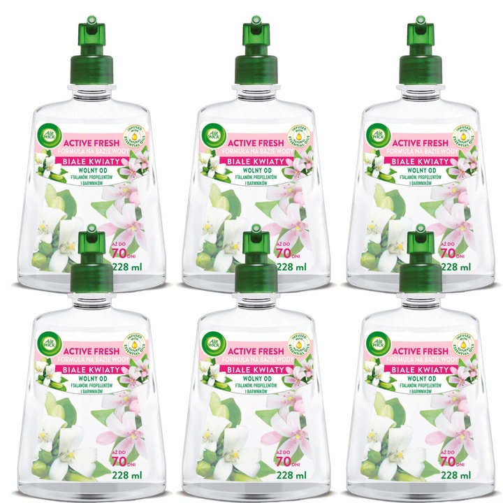 Set 6 Rezerve Odorizant Automat Air Wick 24/7 ACTIVE FRESH, flori albe, 228ml