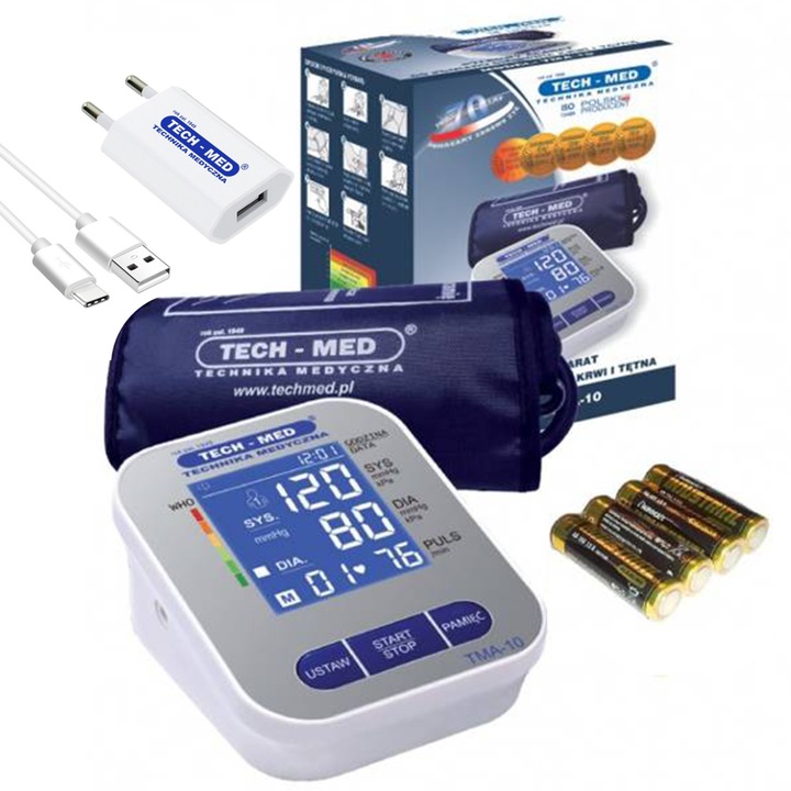 Tensiometru Tech-Med TMA-10, detectie aritmie, afisaj LCD, set complet, 98x126x50mm
