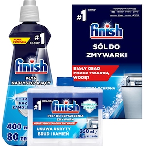Set sare/agent de clatire/lichid de curatare pentru masina de sapalt vase, Finish, 1.5 kg, 400 ml, 250 ml