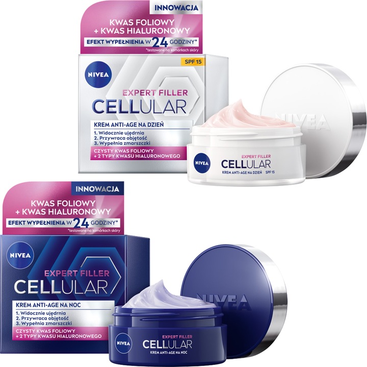 Set rema de fata, Nivea, Cellular Expert Filler, anti-age, zi/noapte, 50ml