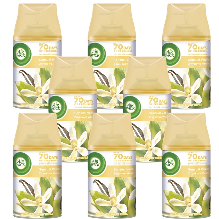 Set 8 Rezerve Odorizant de Camera Air Wick Freshmatic, Vanilie Senzuala, 250ml