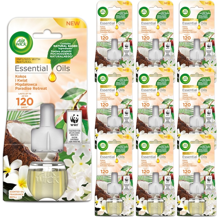 Set 10 Rezerve pentru Odorizant Electric Air Wick, Cocos si Floare de Migdal, 19ml