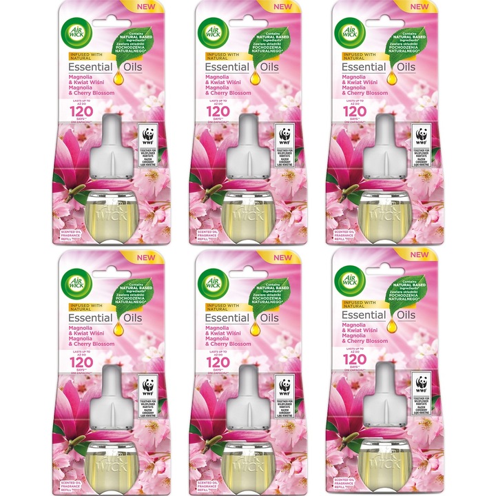 Set 6 rezerve odorizant electric, Air Wick, magnolie si flori de cires, 19ml