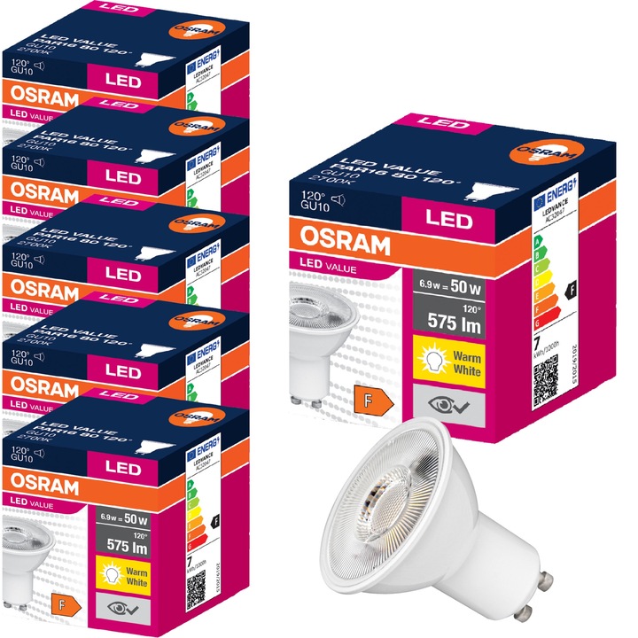 Комплект от 6 LED крушки, OSRAM, GU10, 50W, 2700K, 575lm