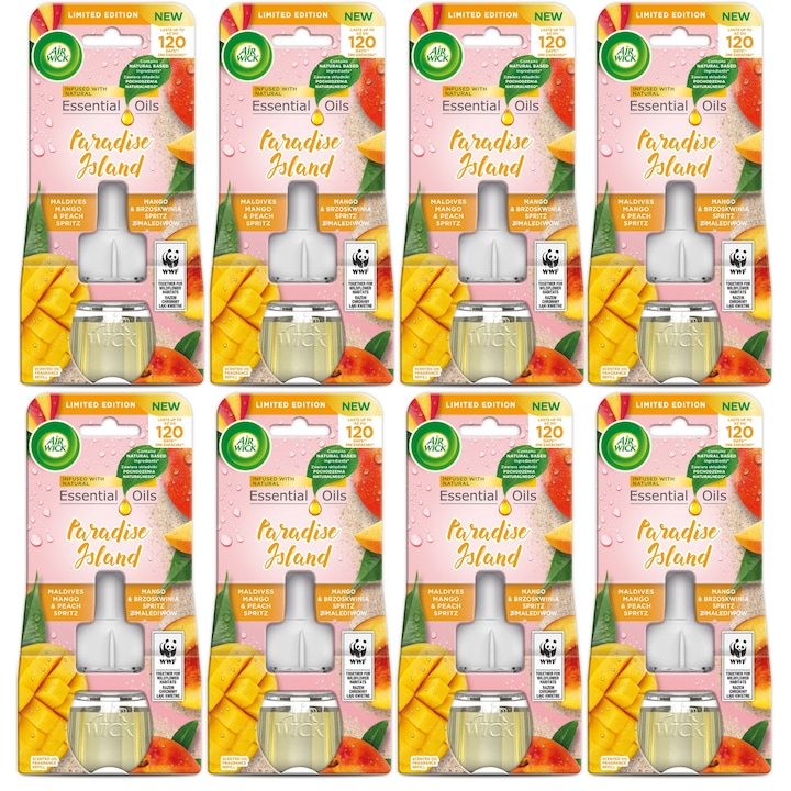 Set 8 rezerve odorizant electric, Air Wick, Paradise Island, Mango si piersici, 19ml