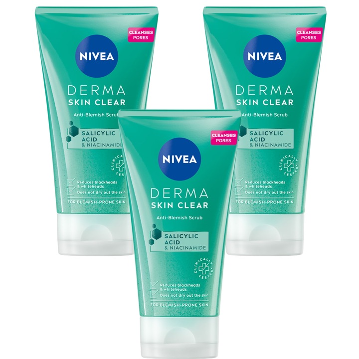 Комплект от 3 пилинг крема Nivea Derma Skin Clear, 150мл