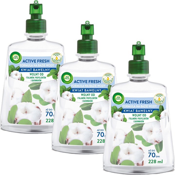 Set 3 rezerve odorizant camera, Air Wick, Active Fresh, 228ml